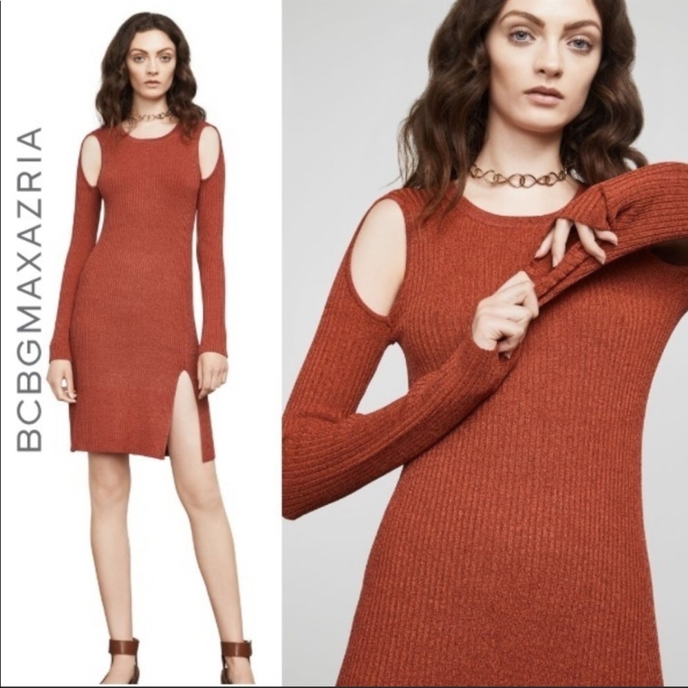 BCBG Braiden Marled Rib Knit Cold Shoulder Dress